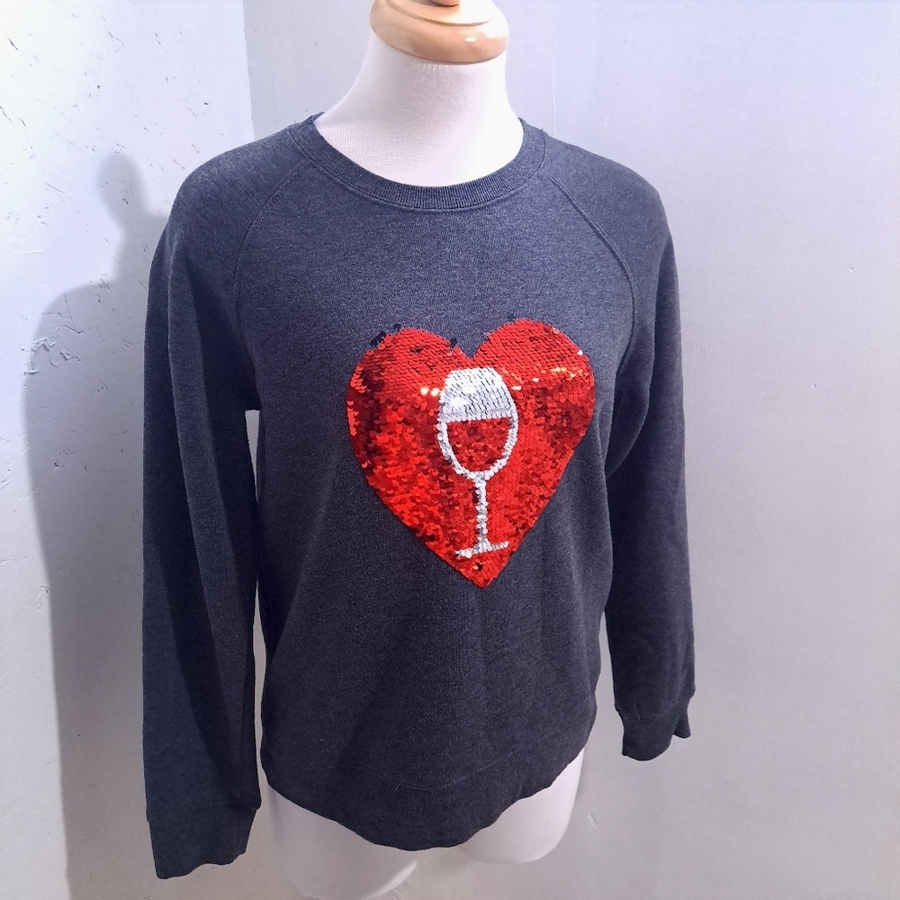 Paraphrase | Sequin Heart Wine Glass Sweater - Gray and Red